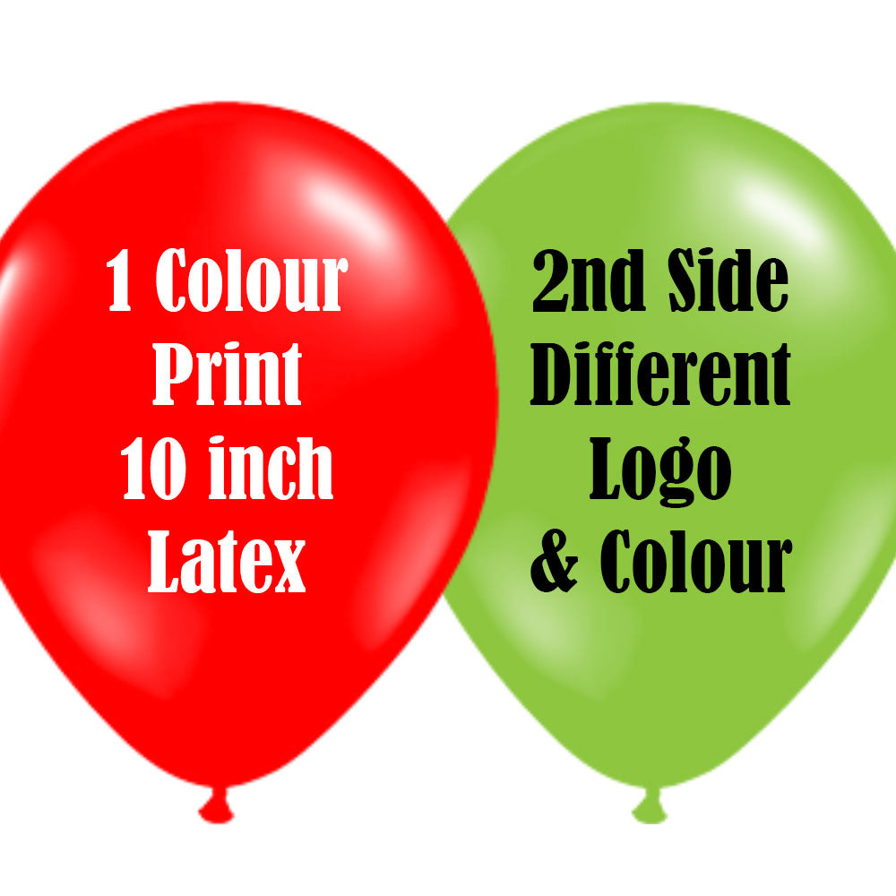 10 Inch Logo Upload Printed Latex Balloons - 1 Ink Colour 2 Sides